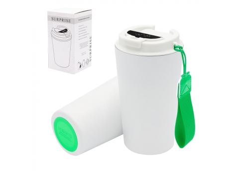 Термокружка Surprise To Go с индикатором, белая/зелёная