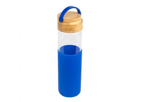 Бутылка стеклянная с силиконовой манжетой и бамбуковой крышкой  Glass , синий