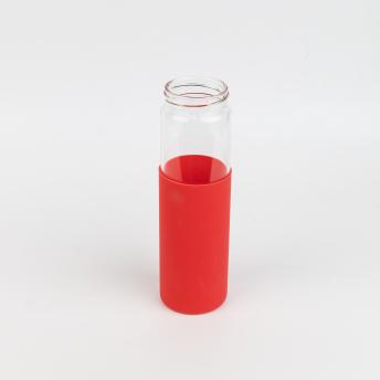Бутылка стеклянная с силиконовой манжетой и бамбуковой крышкой  Glass , красный
