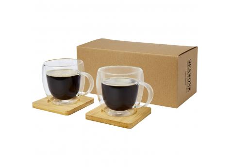 Стеклянная чашка Manti с двойными стенками, 250 мл, 2 шт., с бамбуковой подставкой NTEU15-328400
