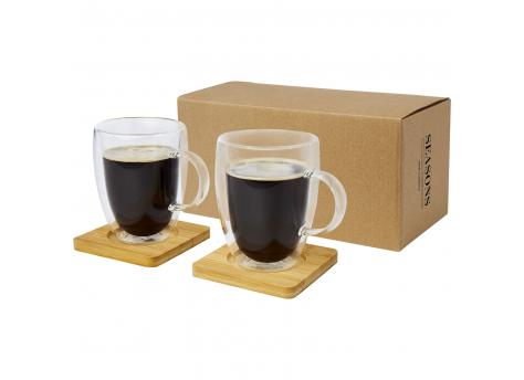 Стеклянная чашка Manti объемом 350 мл с двойными стенками и бамбуковой подставкой, 2 шт. NTEU15-338086