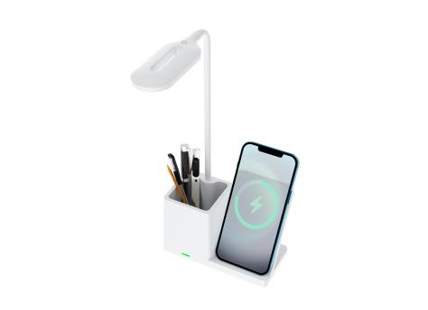 Настольная лампа с беспроводной зарядкой Stark, белая