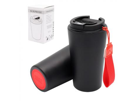 Термокружка Surprise To Go с индикатором, чёрная/красная