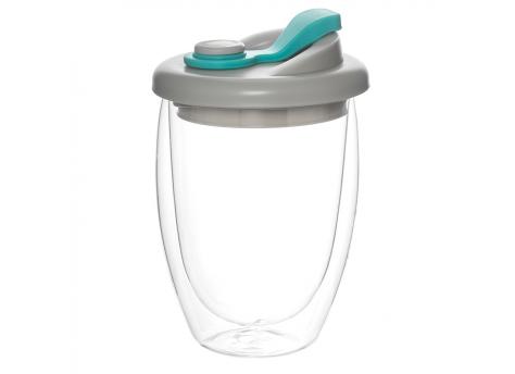 Стакан стеклянный Lotos с двойными стенками и крышкой, голубой