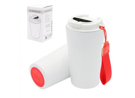 Термокружка Surprise To Go с индикатором, белая/красная