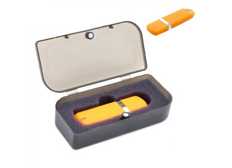 Флешка Shape с покрытием Софт Тач в футляре, оранжевая