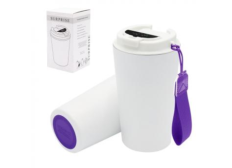 Термокружка Surprise To Go с индикатором, белая/фиолетовая