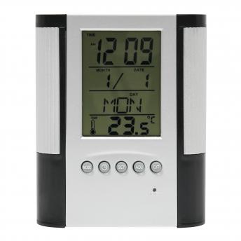 Подставка для ручек с многофункциональными часами BUTLER, черная, серебристая NTEU7-93222