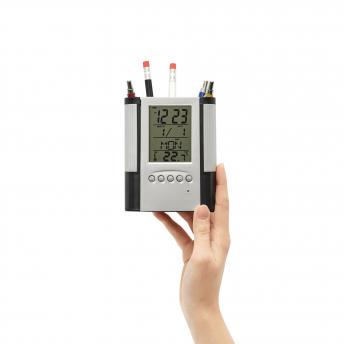 Подставка для ручек с многофункциональными часами BUTLER, черная, серебристая NTEU7-93222