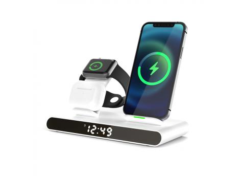 Часы электронные Abbatt мультифункциональные с беспроводной зарядкой, белый