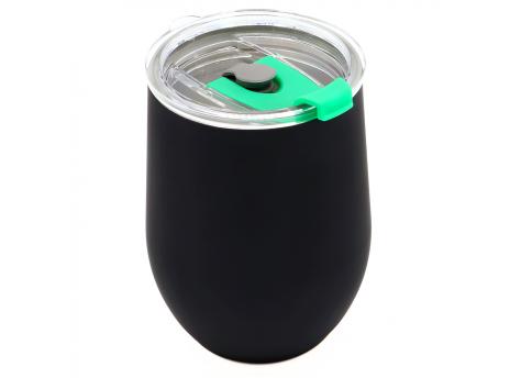 Термокружка с двойной стенкой SOFTO To Go софт-тач, черная/зелёная