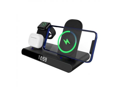 Часы электронные Abbatt мультифункциональные с беспроводной зарядкой, черный