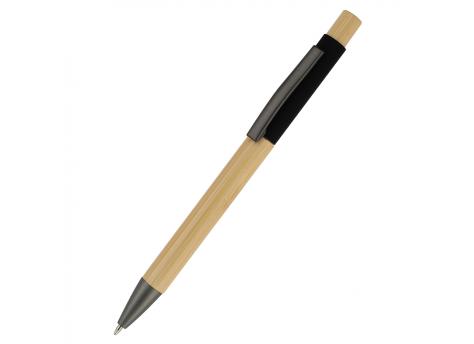 Ручка "Авалон" с корпусом из бамбука и софт-тач вставкой, черный