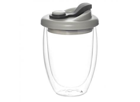 Стакан стеклянный Lotos с двойными стенками и крышкой, серый