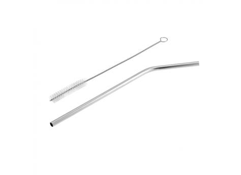 Набор Cocktail с изогнутой трубочкой и ершиком, серебристый