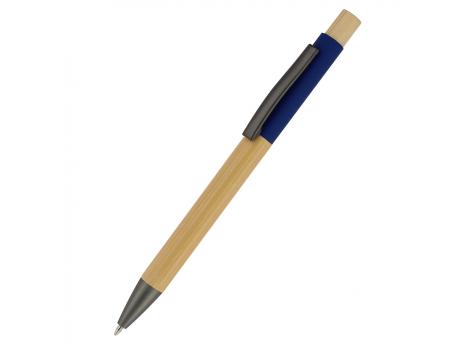 Ручка "Авалон" с корпусом из бамбука и софт-тач вставкой, темно-синий