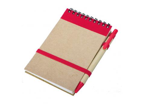 Блокнот Kraft с ручкой 90x140/70p, красный/бежевый NTEU18-57204