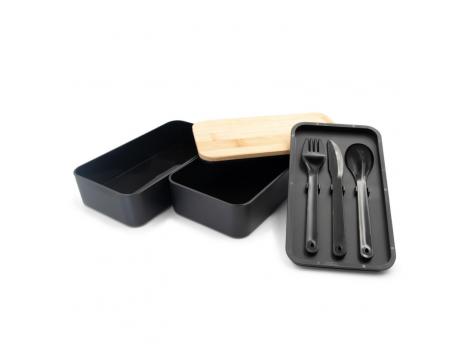 Домашний обеденный контейнер 2 в 1, 2x500 мл, крышка из бамбука, столовые приборы | Tijani NTEU2-569970