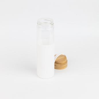Бутылка стеклянная с силиконовой манжетой и бамбуковой крышкой  Glass , белый