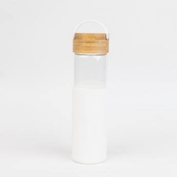 Бутылка стеклянная с силиконовой манжетой и бамбуковой крышкой  Glass , белый