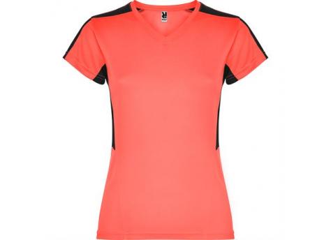 Спортивная футболка SUZUKA женская, КОРАЛЛОВЫЙ ФЛУОРЕСЦЕНТНЫЙ/ЧЕРНЫЙ L