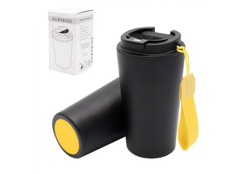 Термокружка Surprise To Go с индикатором, чёрная/жёлтая