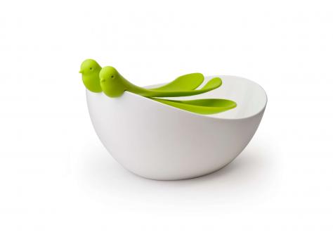 САЛАТНИЦА С ЛОЖКАМИ SPARROW, белая/зеленая