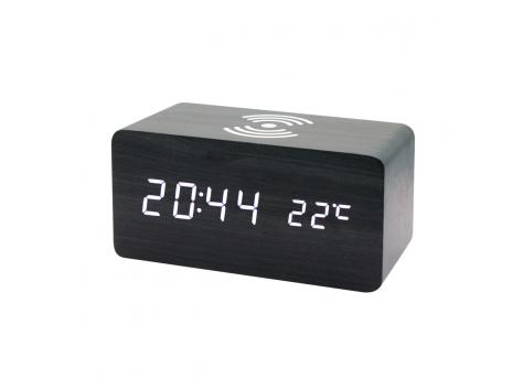 Многофункциональные часы - погодная станция с беспроводной зарядкой, черный