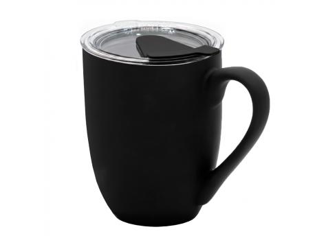 Кружка с крышкой Velvet Duo, софт-тач, чёрная