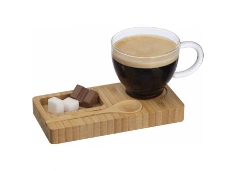 Бамбуковый поднос с ложкой и стеклянной чашкой NTEU6-155041